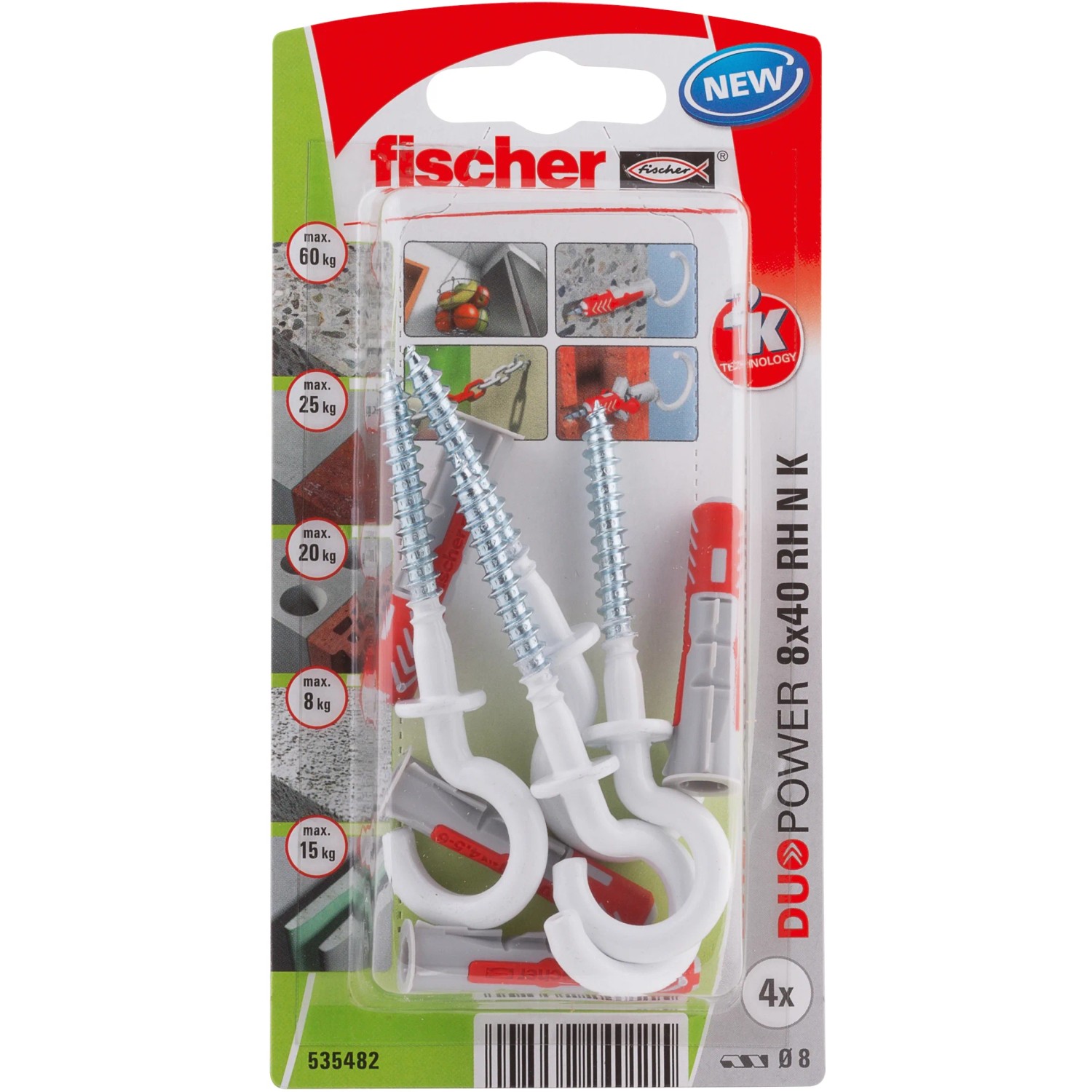 E-shop Fischer Hmoždinka DuoPower 8 x 40 RH N K NV so skobou, 4 ks
