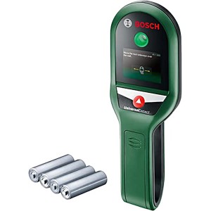 Detektor Bosch UniversalDetect (zelený) s batériami. Stenový skener pre kovy, elektrické vedenia a konštrukcie.
