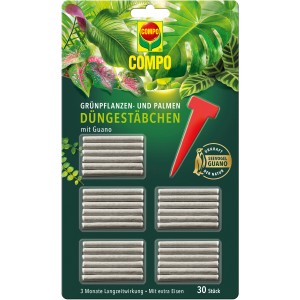 Compo hnojivové tyčinky s guánom pre zelené rastliny a palmy, 30 kusov.