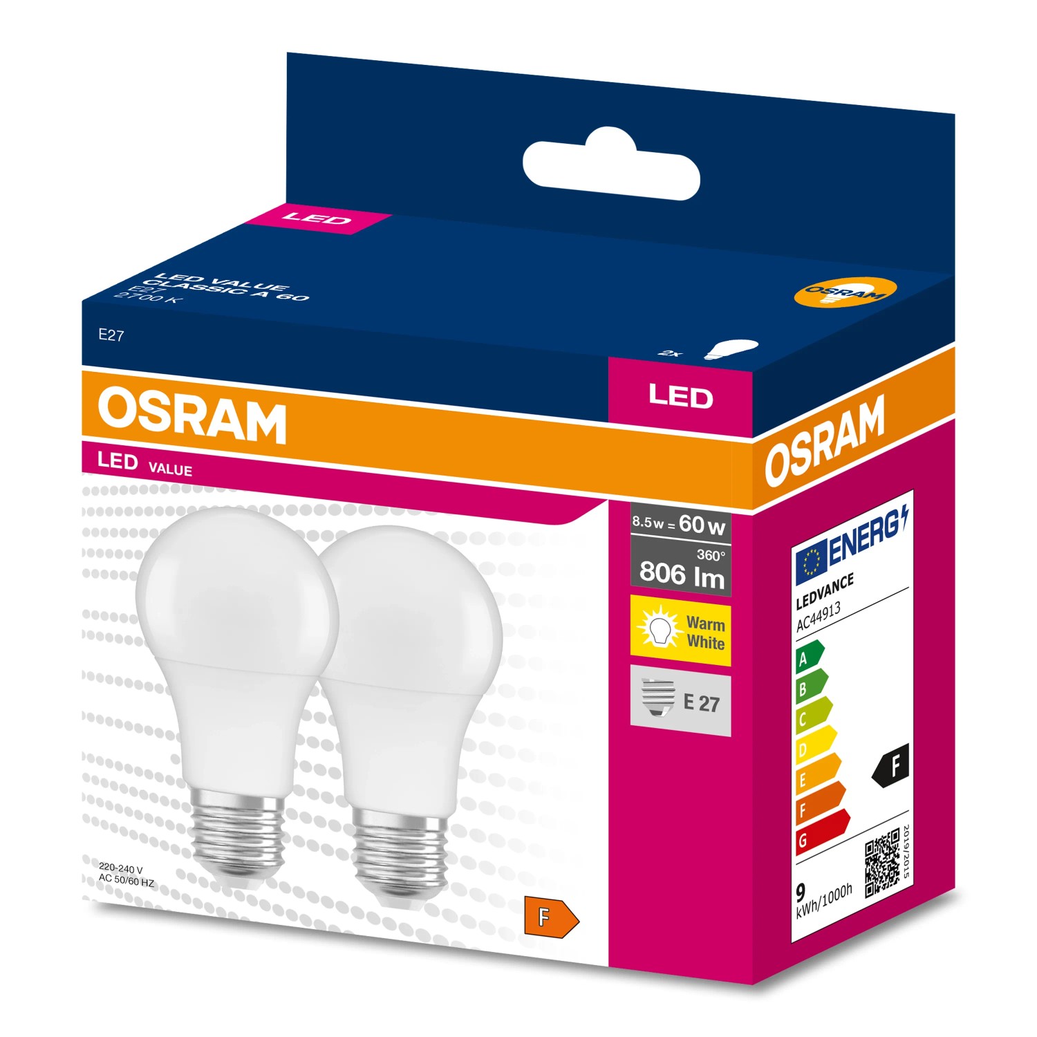 E-shop OSRAM LED žiarovka VALUE CLASSIC A 60, E27, 8,5 W, 806 lm, 2700 K 60 x 113 mm