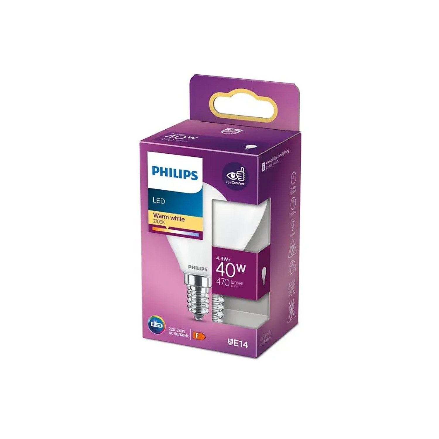 E-shop Philips Classic LED žiarovka E14, 4,3 W, 470 lm, 2700 K, tvar žárovky