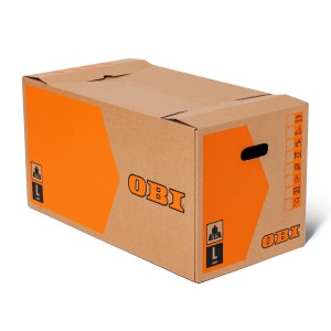 Sťahovacia krabica OBI L, 80 l, nosnosť do 30 kg, s držadlami a popisovacími poľami.