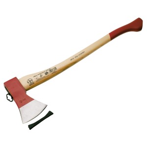 LUX Rýnska drevorubačská sekera Comfort, 70 cm, 1,25 kg s červenou hlavou a svetlou poriskou z hickory.