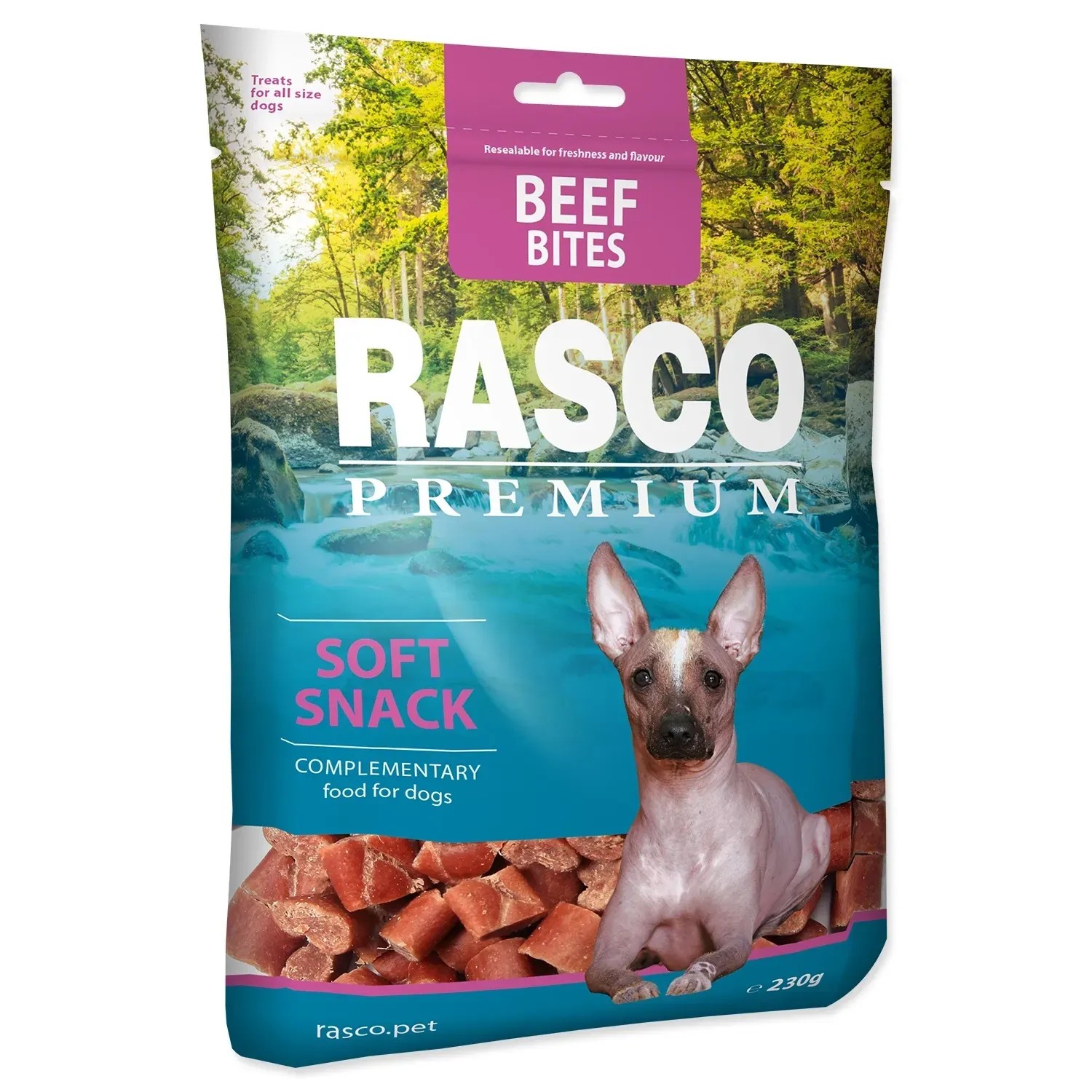 E-shop Rasco Premium Maškrta pre psov Kúsky z hovädzieho mäsa 230 g