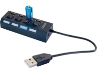 Schwaiger Rozbočovač USB 2.0 s vypínačom a LED diódami, 4x USB-A, čierna