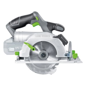 Akumulátorová ručná okružná píla LUX-TOOLS A-KS-20/150 1 PowerSystem, sivo-biela akumulátorová okružná píla so zelenými akcentmi.