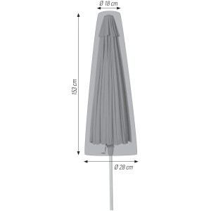 Sivý ochranný kryt Acamp pre slnečníky do Ø 300 cm, rozmery sú viditeľné.