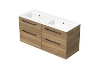 INTEDOOR Kúpeľ.skriňa+dvojumývadlo BEE úchyt čierny, 4zás., š.121cm, dub Halifax