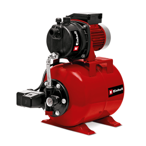 Einhell domáca vodáreň GC-WW 6839, červené záhradné čerpadlo s manometrom a oceľovou nádržou.