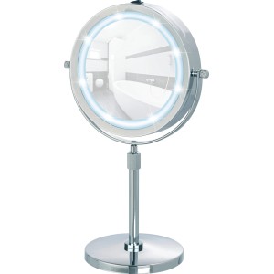 Wenko LED Lumi kozmetické zrkadlo, okrúhle stojacie zrkadlo s LED osvetlením a 5x zväčšením.