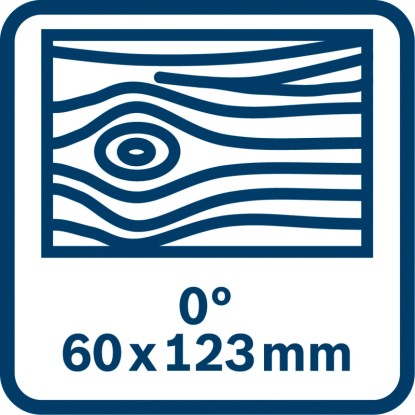 Symbol rezu dreva 0° s rozmermi 60x123mm pre formátovacie a pokosové píly.