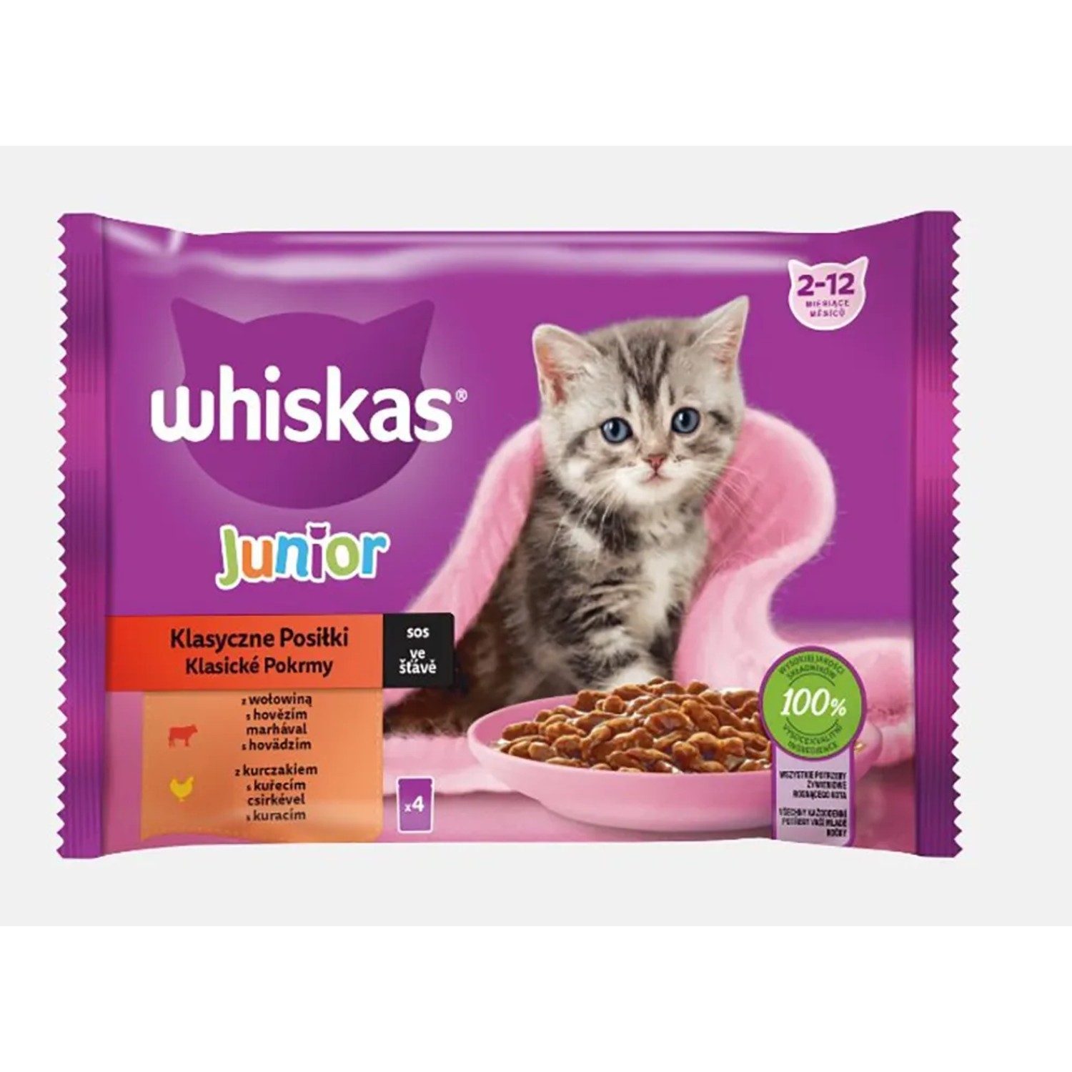 E-shop Whiskas Kapsička pre mačky Junior klasický výber, 4 x 85 g