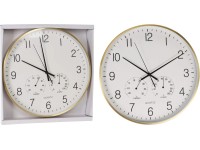 Koopman Nástenné hodiny s teplomerom a vlhkomerom, zlatá, pr. 38 x 4 cm