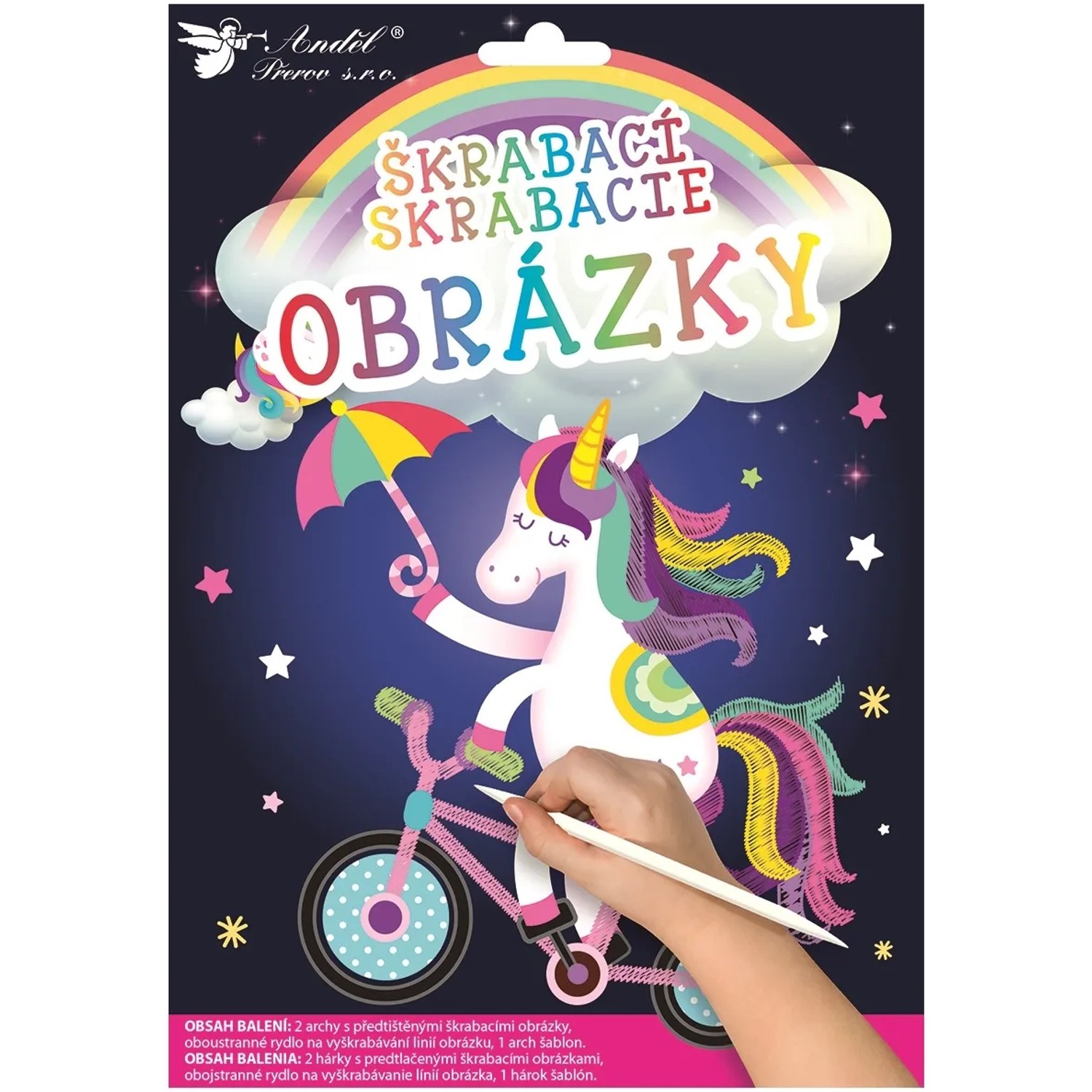 E-shop Anděl Přerov Škrabacie obrázky jednorožec, 2 hárky 16,5 x 21 cm