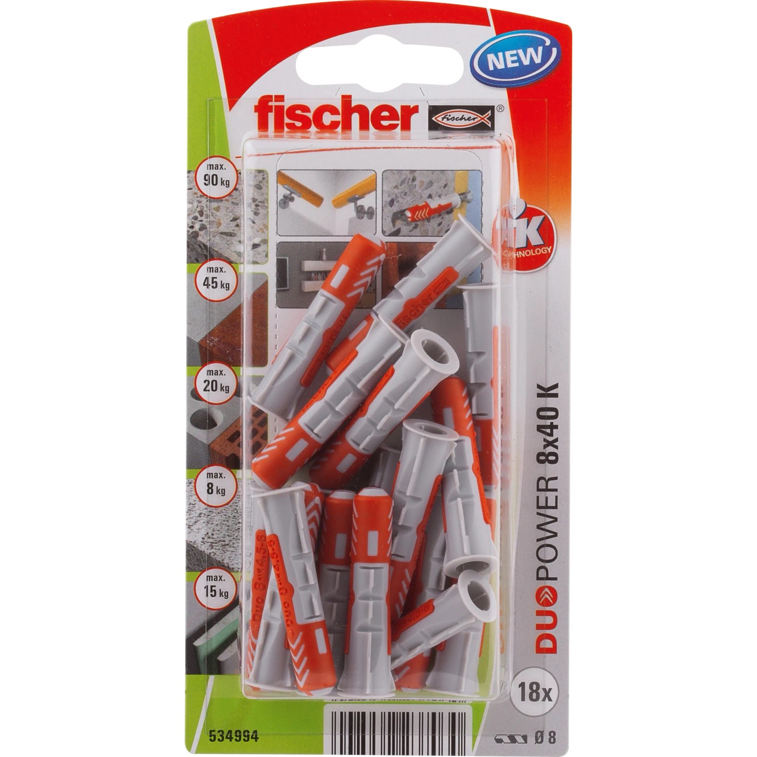 E-shop Fischer Hmoždinka DuoPower 8 x 40 K NV, 18 ks
