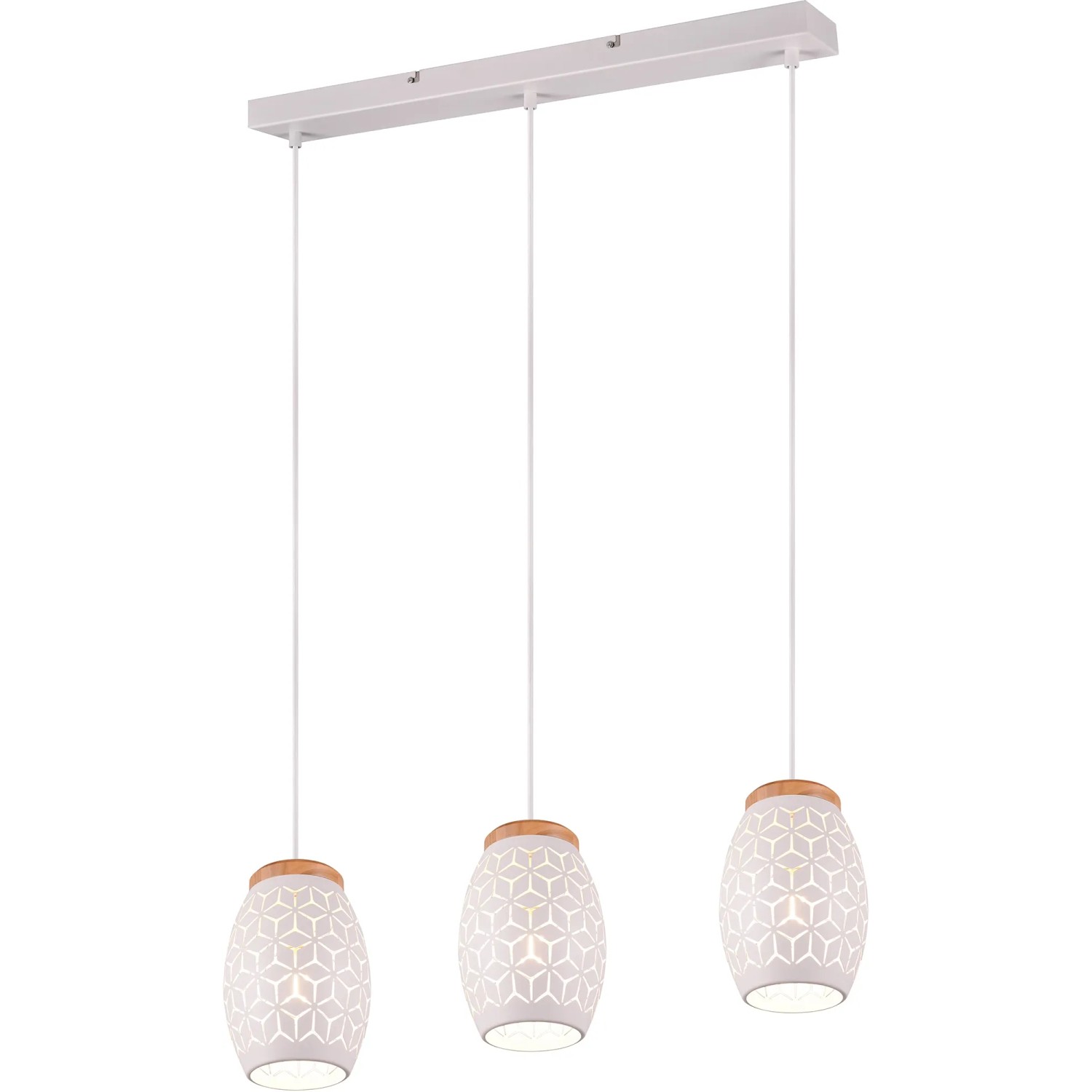 E-shop REALITY Závesné svietidlo BIDAR biele matné 3 x E27 max. 28 W, 71 x 150 x 15 cm