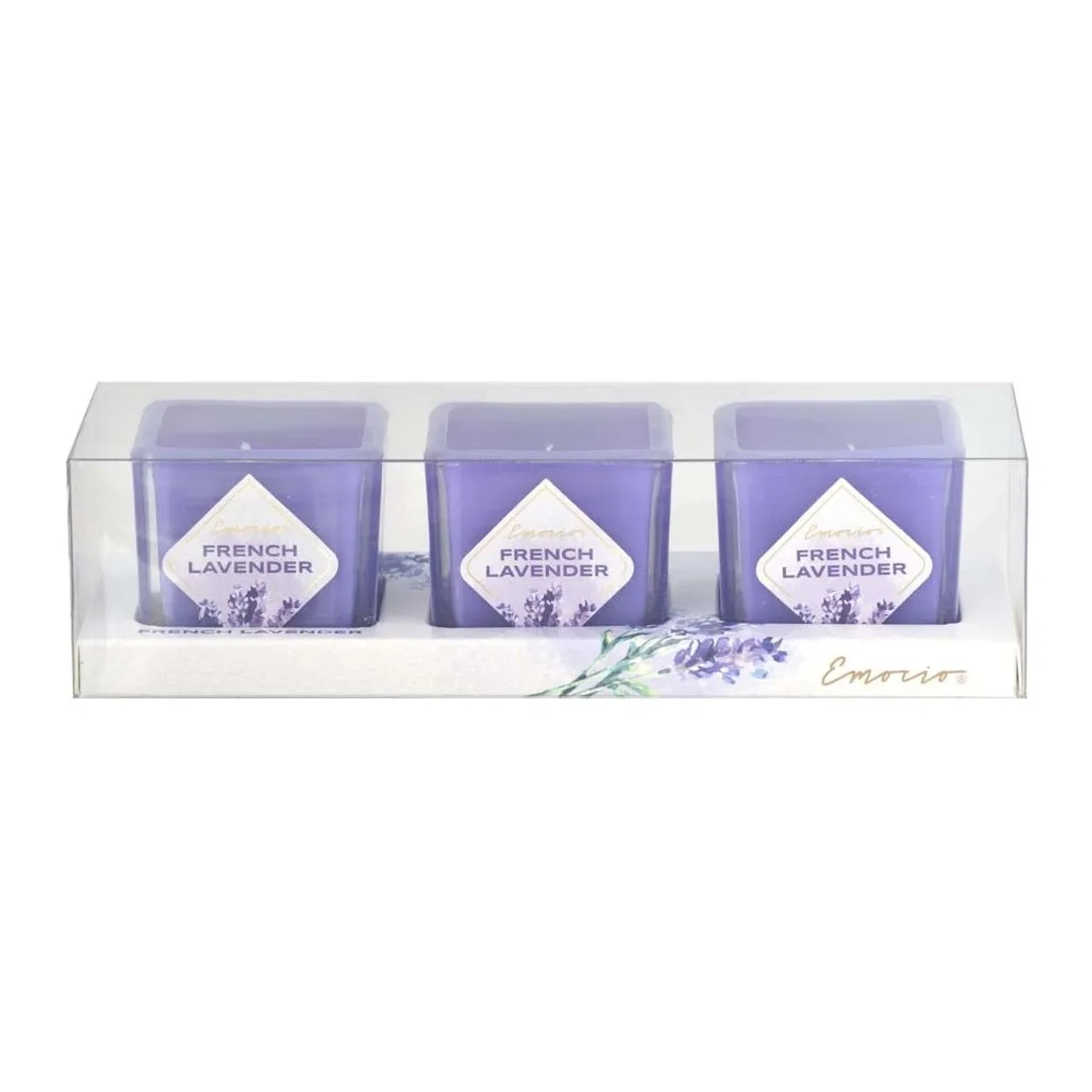 E-shop Emocio Vonná sviečka v skle French Lavender 51 x 51 x 52 mm, 3 ks