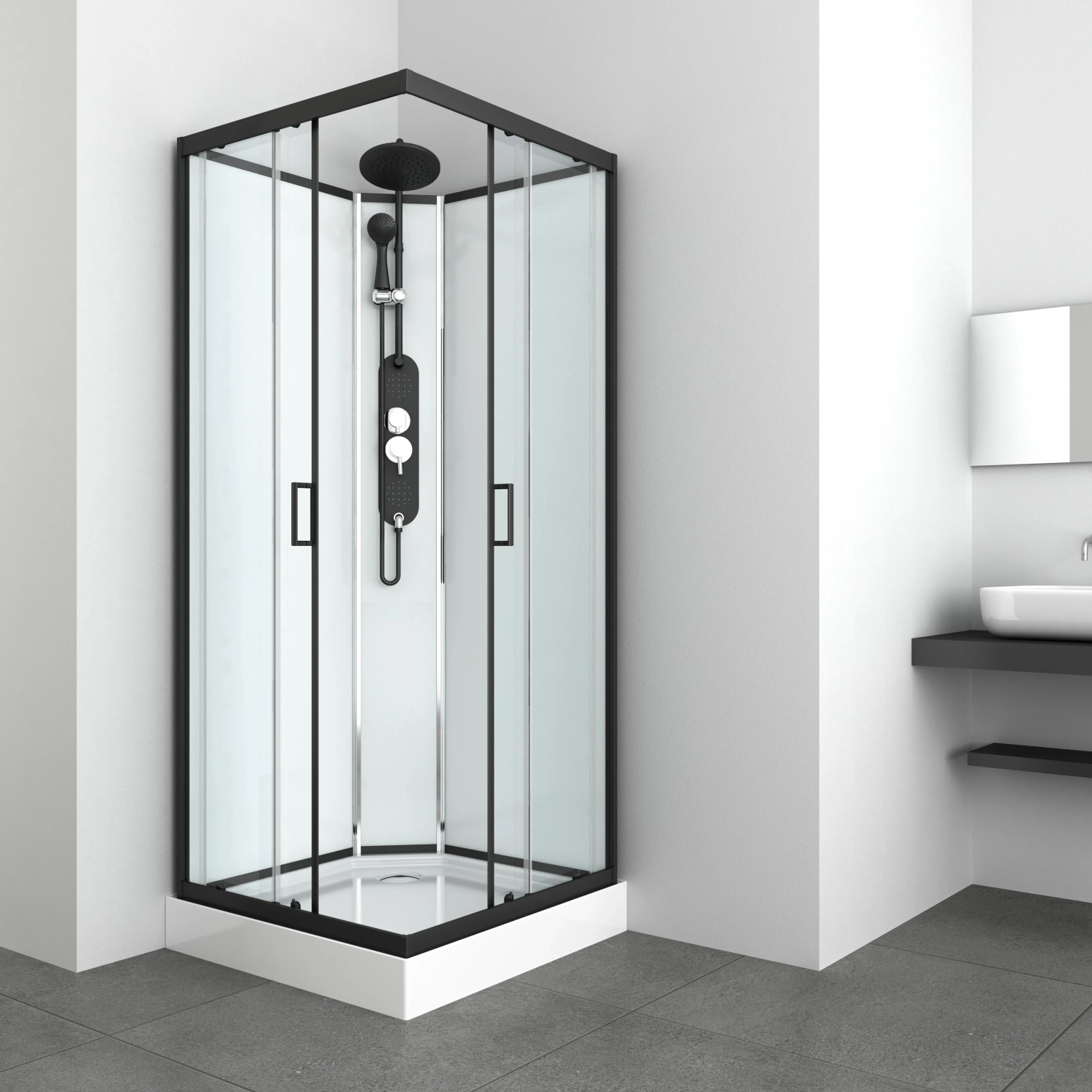 E-shop Sanotechnik Kompletný sprchovací kút Epic 2, štvorec, čierna, 90 x 90 x 235 cm