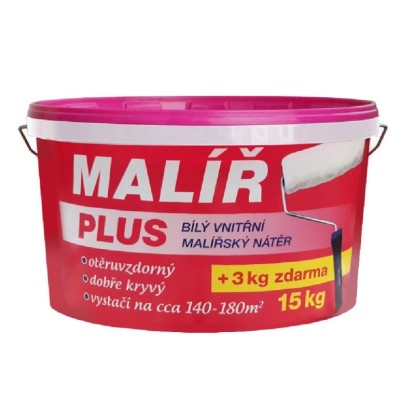 Malíř PLUS Biely disperzný oteruvzdorný malírsky náter 15 + 3 kg