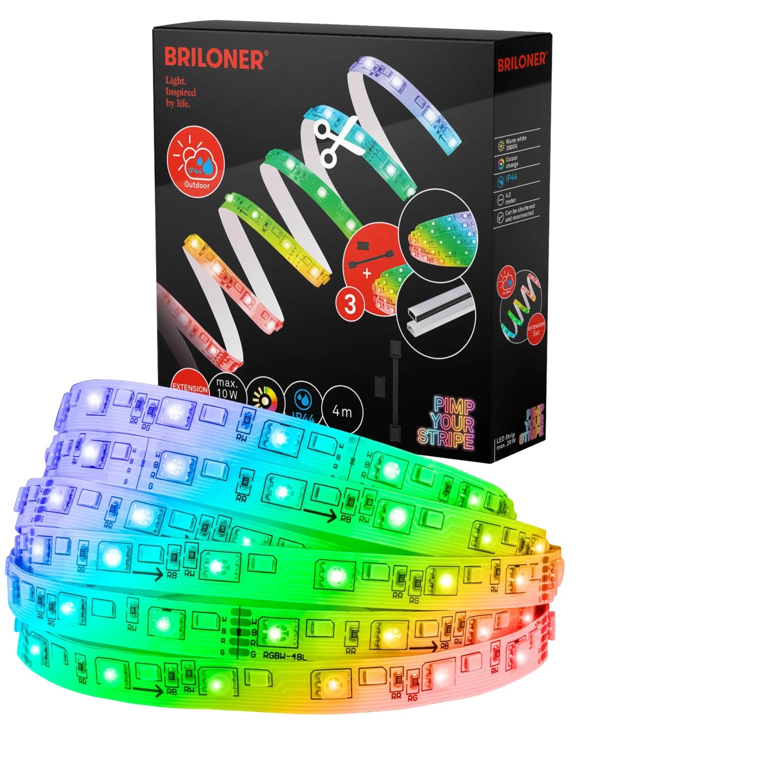 E-shop Briloner LED pásik samolepiaci IP44, RGBW, doplnková súprava, 4 m
