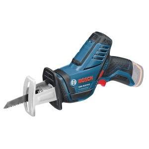 Akumulátorová chvostová píla Bosch Professional GSA 12 V-14 Solo, modrá akumulátorová priamočiara píla s pílovým listom.