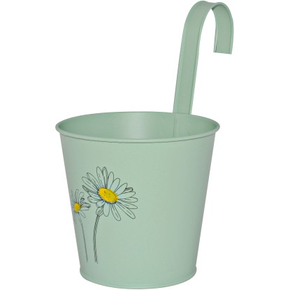 Závesný kvetináč lakovaný s potlačou, mätovo zelený, zinkový, 14,6 x 16 cm