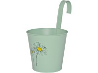 Závesný kvetináč lakovaný s potlačou, mätovo zelený, zinkový, 14,6 x 16 cm