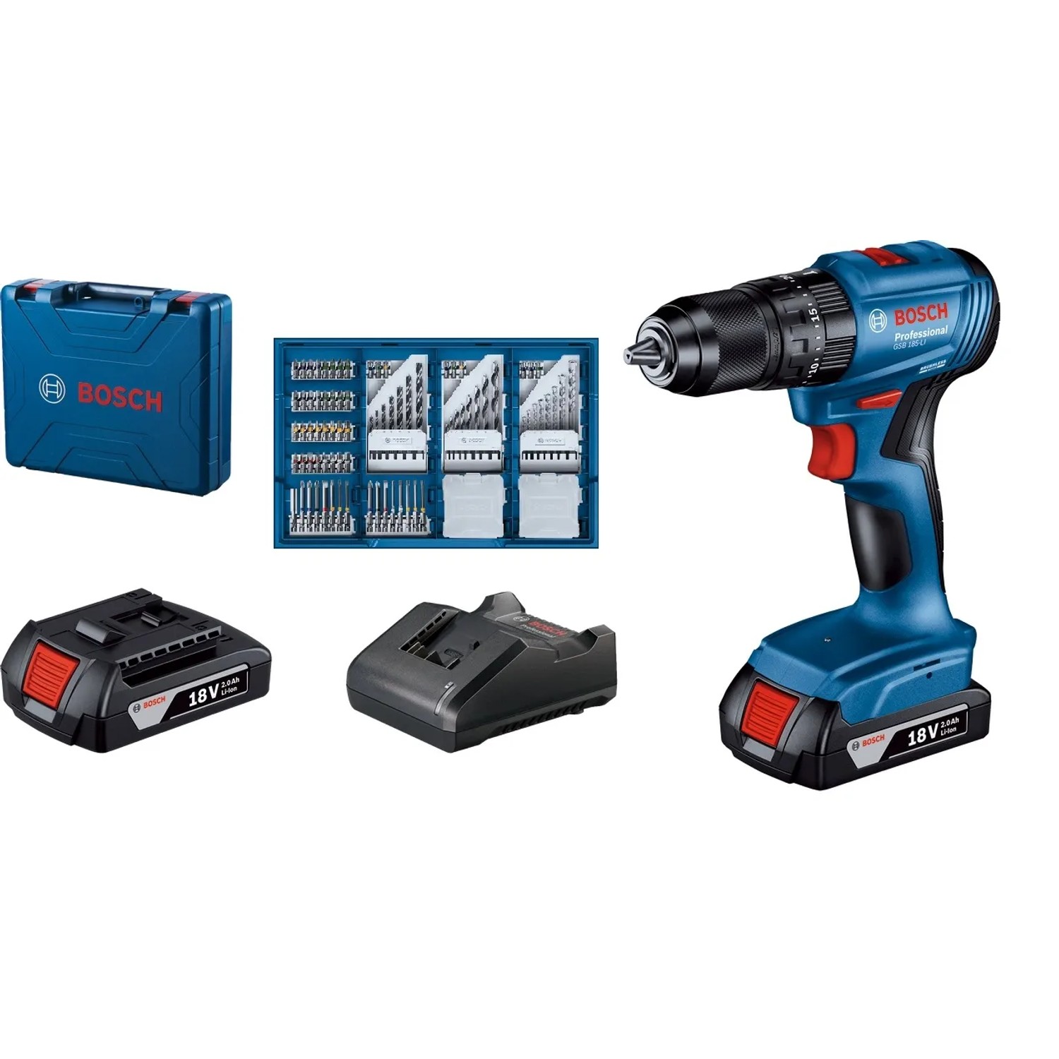 E-shop Bosch Professional Aku kombinovaný skrutkovač GSB 185-LI 2x aku+nabíjačka+prísl.