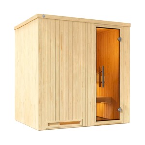 Weka Halmstad elementová sauna so sklenenými dverami, smrekové drevo, pec 5,4 kW. Kompaktná domáca sauna.