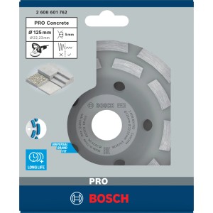 Bosch diamantový brúsny kotúč 125mm na betón, v blistri. Strieborný kotúč s dvojradovými segmentmi pre uhlové brúsky.