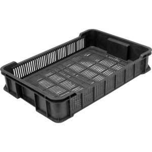 Čierna zberná debna s otvormi pre dobrú ventiláciu.