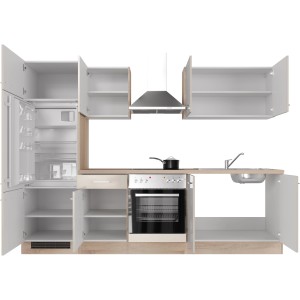 Kuchynská linka Flex-Well Orlando, 270 cm, kašmírový lesk/dub Sonoma, s elektrospotrebičmi.