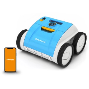 Robotický čistič bazénov Steinbach Poolrunner Battery Pro s ovládaním cez aplikáciu a kolieskami.