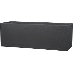 Obdĺžnikový, čierny kvetináč Scheurich Plaza Box vzhľad žuly, 79x29x27,5 cm.
