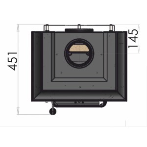 Technický nákres krbových kachlí s rozmermi (výška 451 mm, hĺbka 145 mm).