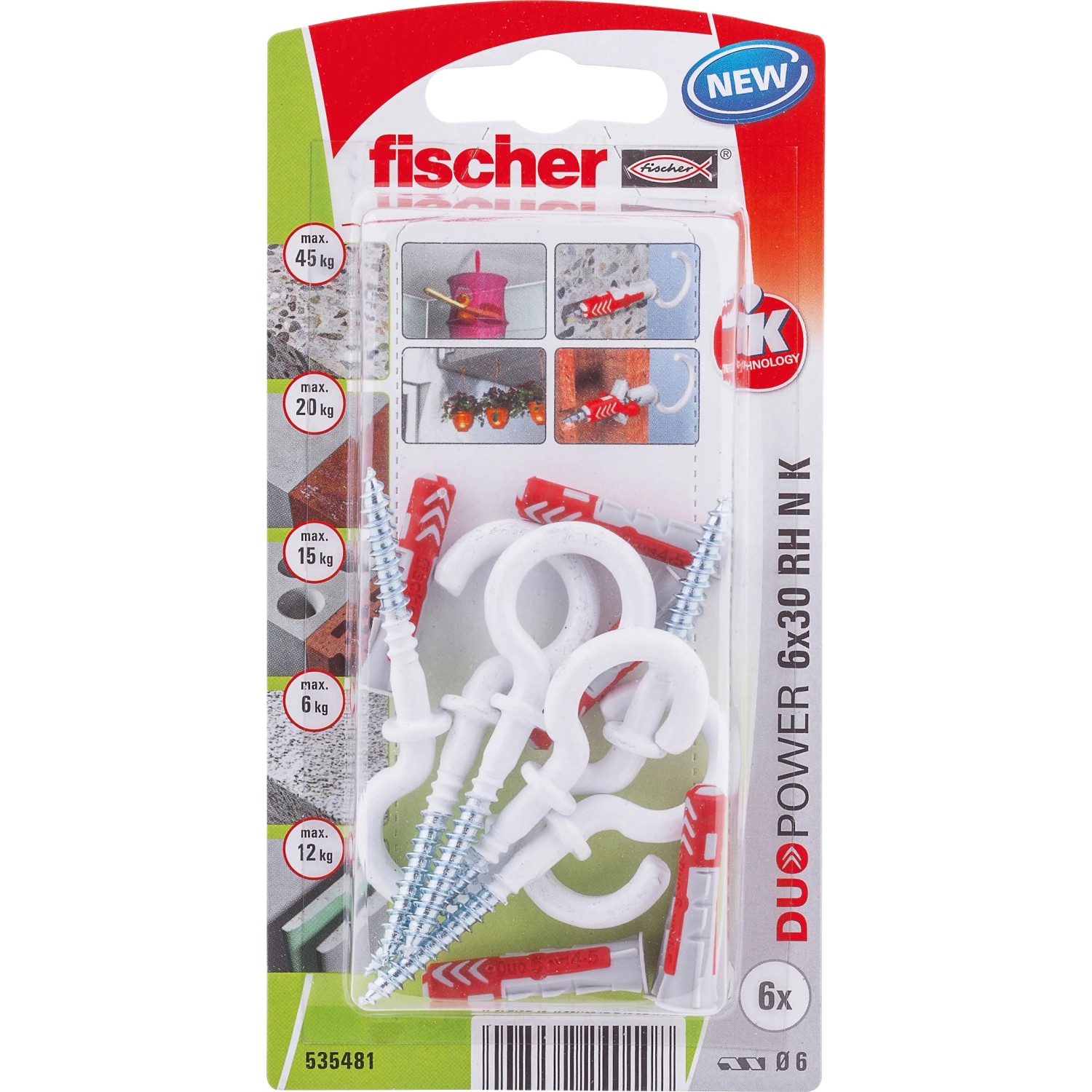 E-shop Fischer Hmoždinka DuoPower 6 x 30 RH N K NV so skobou, 6 ks