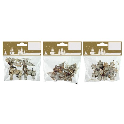 2 vianočné ozdoby na zavesenie z prírodného dreva a ratanu biele 7 cm