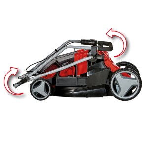 Zložená akumulátorová kosačka Einhell Power X-Change GE-CM 36/350 Li M Kit pre úsporu miesta.