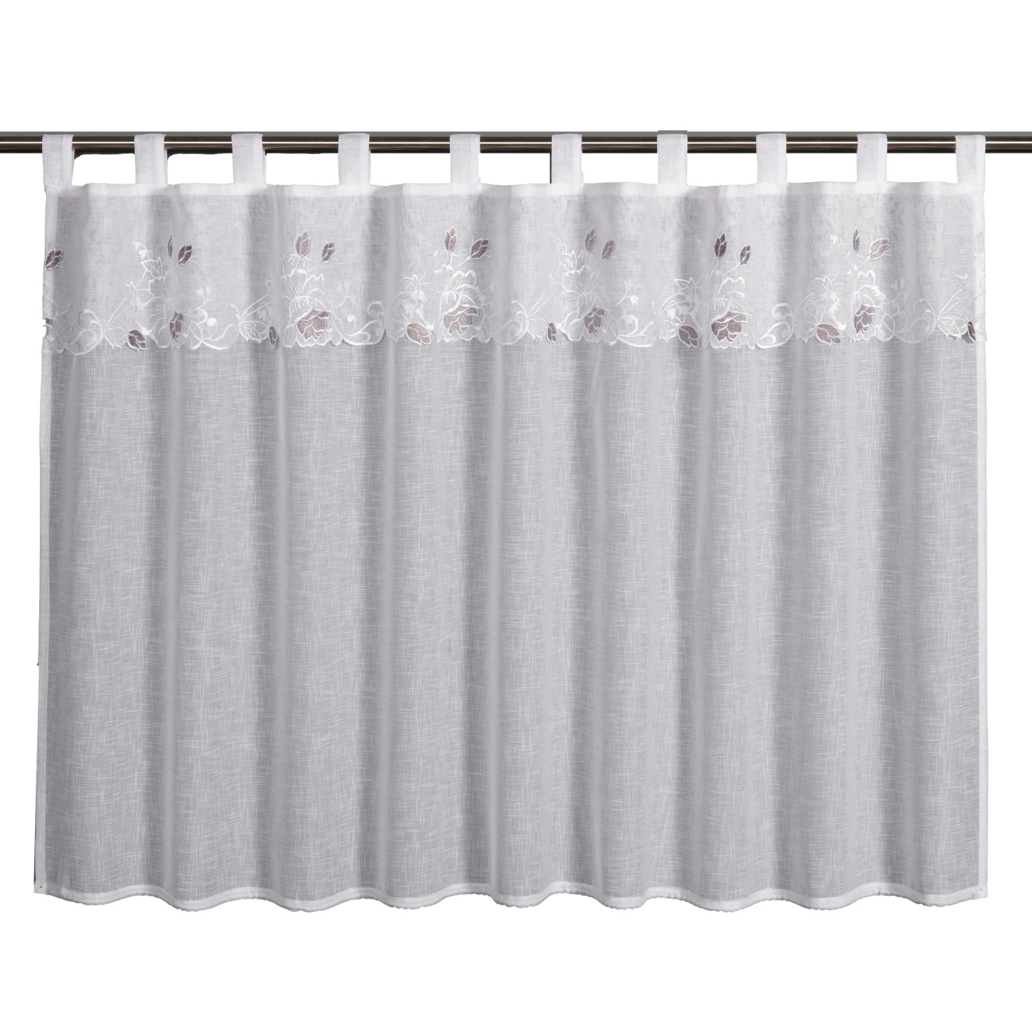 E-shop Sehlbach Vitrážová záclona s pútkami, výšivka ruža, biela, 135 x 75 cm