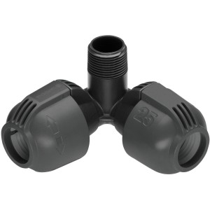 Rohový kus Gardena pre zavlažovacie systémy, 25 mm x 19 mm vonkajší závit, sivý.