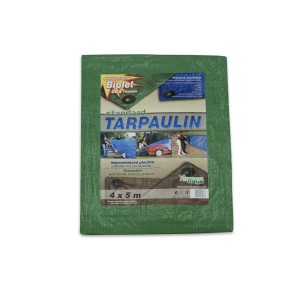 Zelená t.b.t. plachta 4x5m, ideálna na zakrytie a ochranu v záhrade.