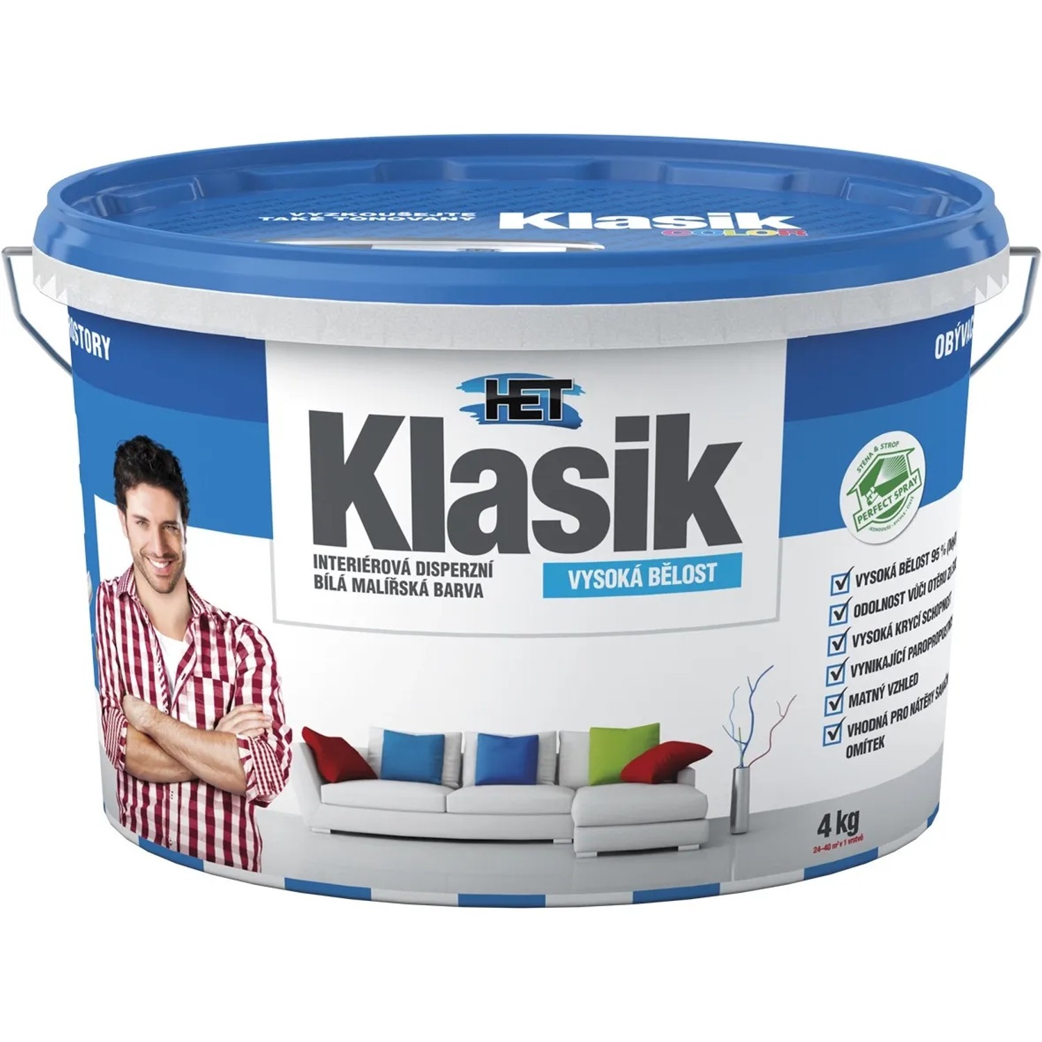 E-shop HET Klasik Interiérová disperzná biela maliarska farba 4 kg