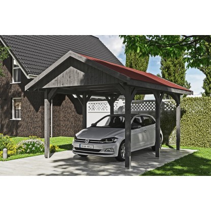 Skan Holz Prístrešok na auto Wallgau brid.-sivý, červené šindle, 380 x 500 cm