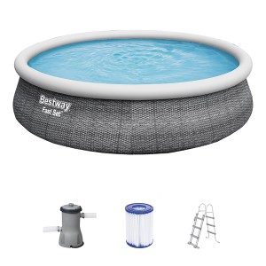Bestway Fast Set bazénový set Ø 457 cm, bridlicovo sivá, s filtračným čerpadlom, rebríkom a filtračnou vložkou.