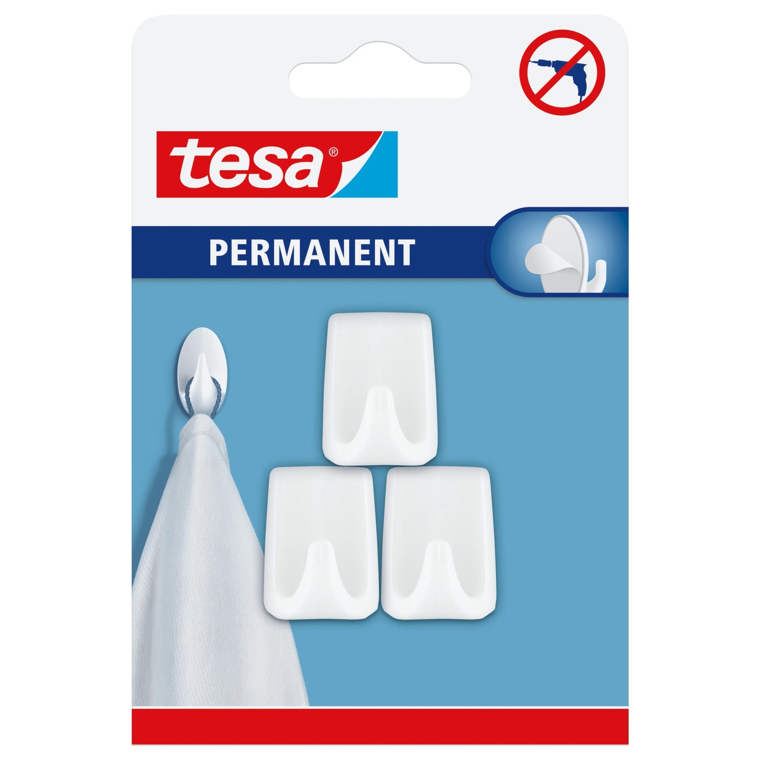 E-shop tesa Samolepiace háčiky Permanent S obdĺžnikové, biela, 3 ks