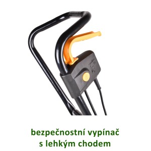 Detail bezpečnostného vypínača elektrického kultivátora.