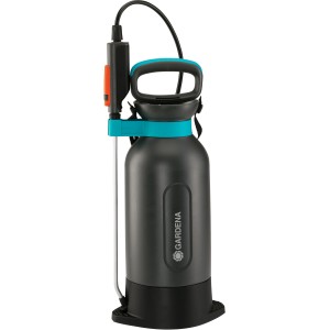 Tlakový postrekovač Gardena Comfort 5 l na ochranu rastlín, s ergonomickou rukoväťou a ukazovateľom hladiny.