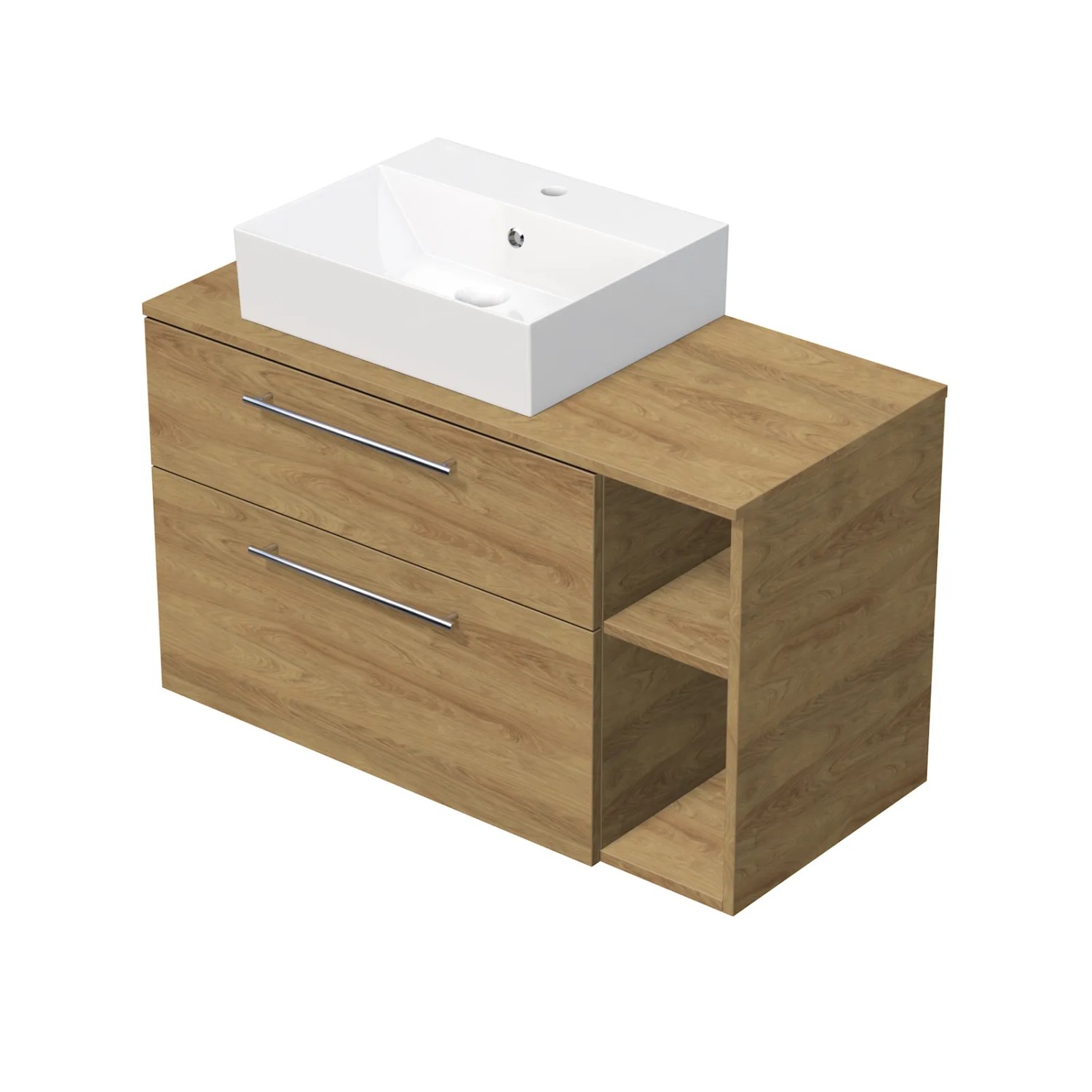 E-shop INTEDOOR Kúpeľ.skriňa+umývadl BEE, úchyt chróm, 100cm, regál vpravo, dub Hickory