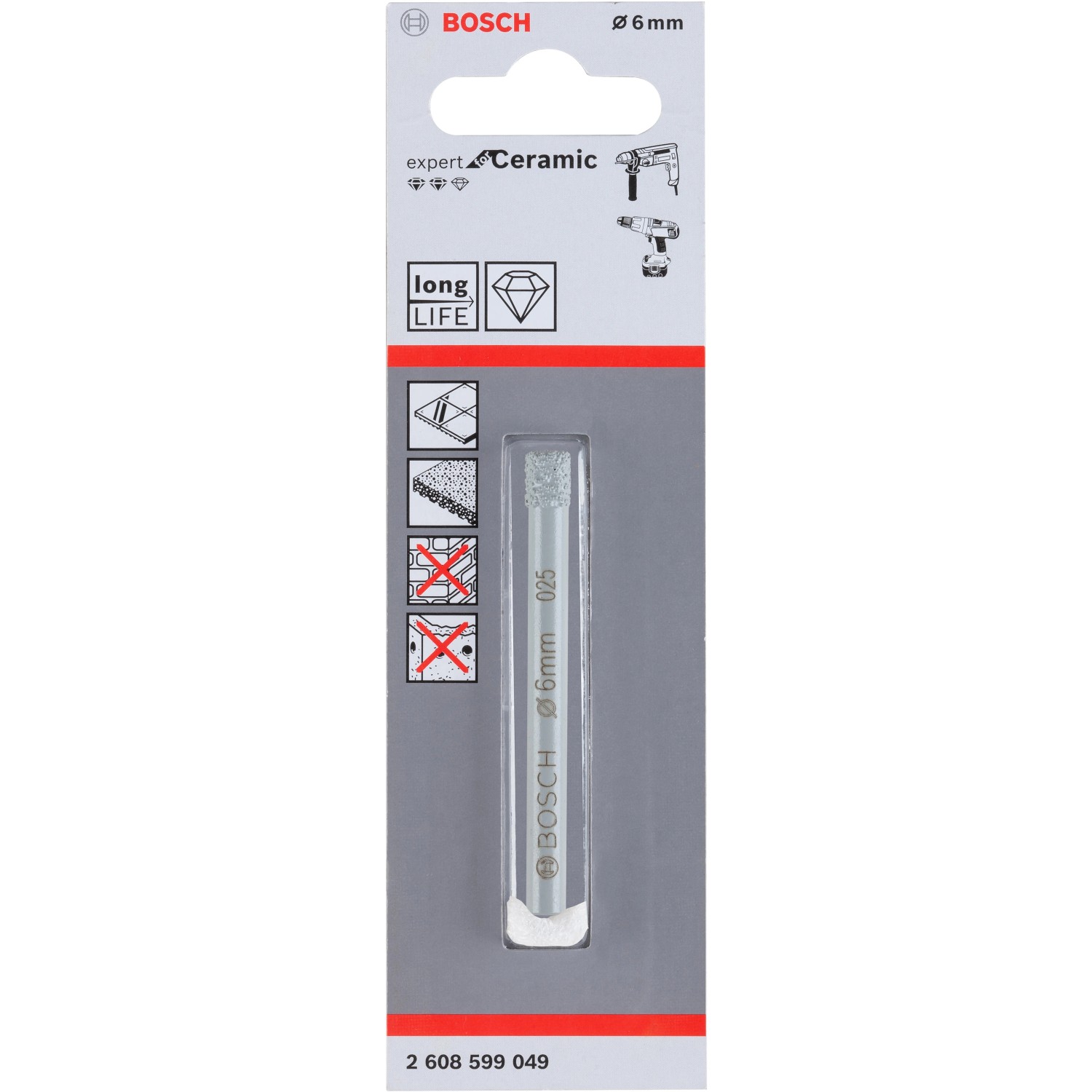 E-shop Bosch Diamantový vrták do dlaždice, pr. 6 x 66 mm