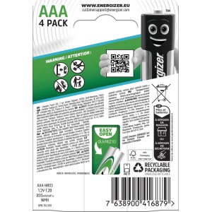 Energizer Extreme AAA nabíjateľné batérie, 4 kusy, 800 mAh.
